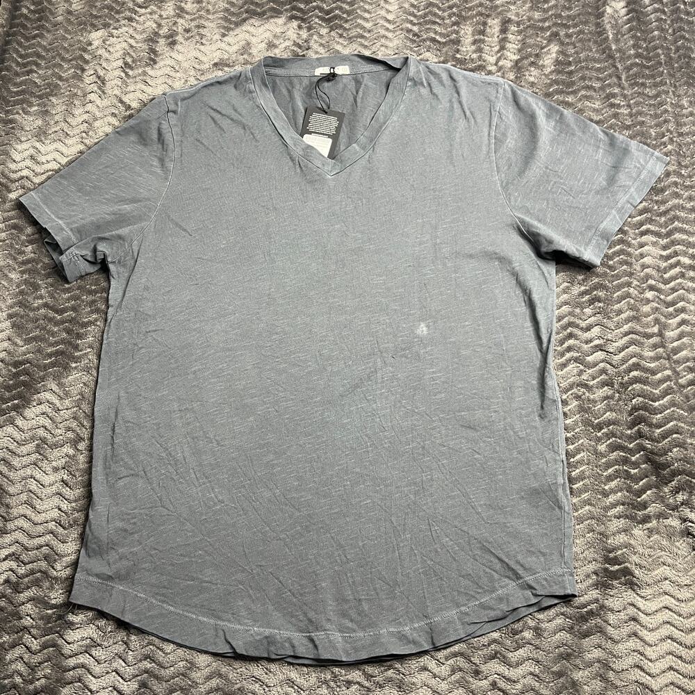 BUCK MASON V Neck T Shirt Mens Coal Venice Wash Slub Curved Hem size Large NWT